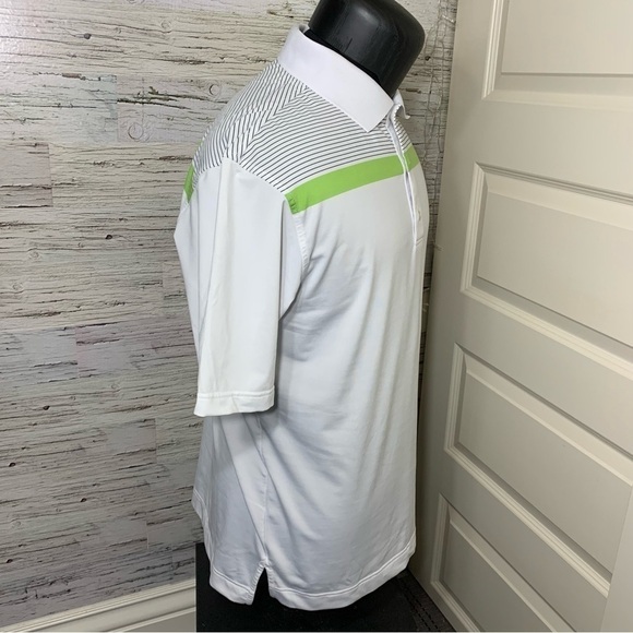 Footjoy Golf White Stripes Green Polo Shirt 1/4 Buttons Active Short Sleeve Sz L - Picture 5 of 12